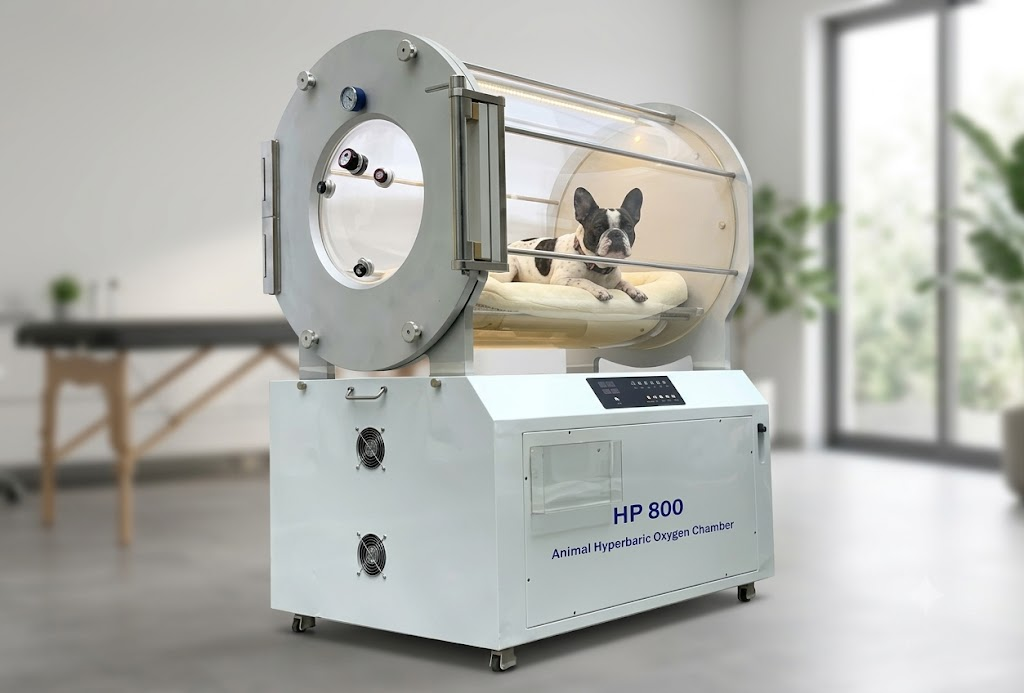 Dog in a veterinary hyperbaric chamber Dog in a veterinary hyperbaric chamber